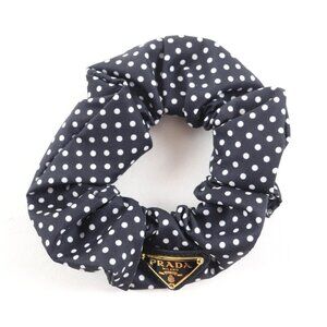 Prada 1 If015 Scrunchie Black Dot Triangle Logo